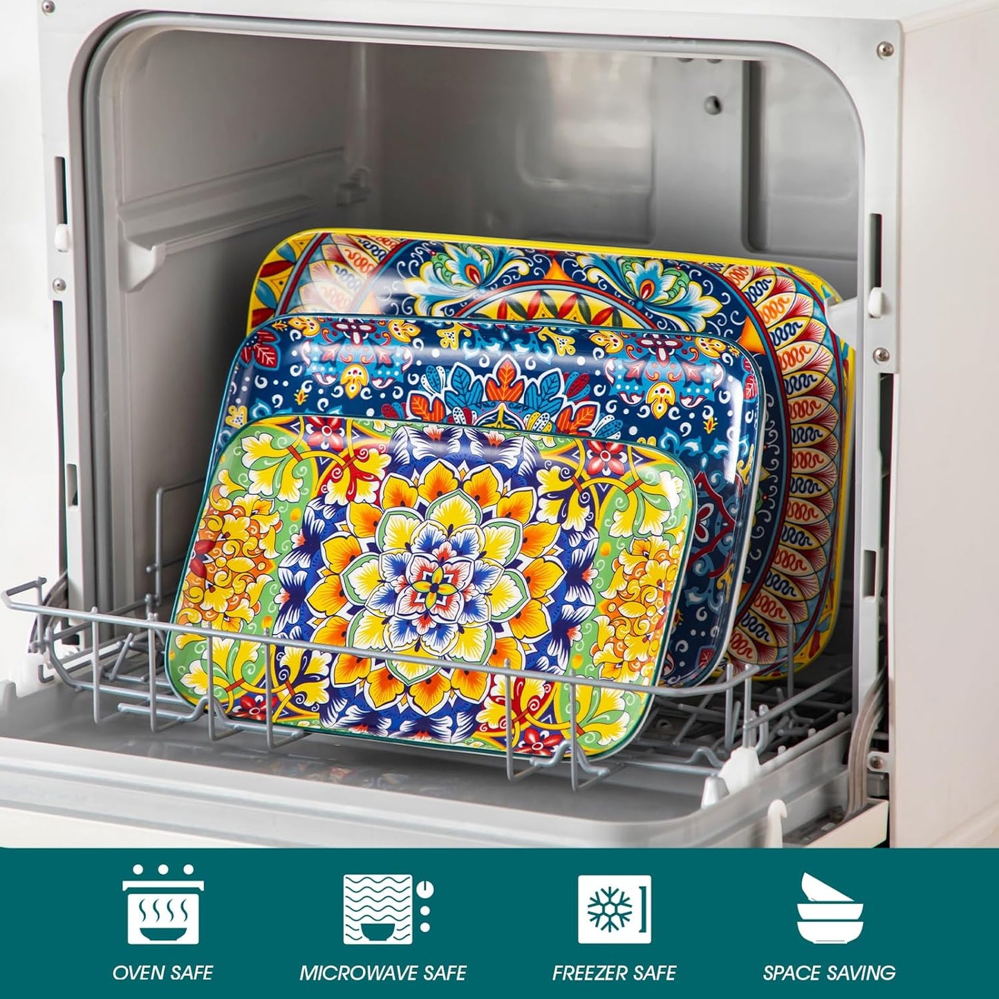 vancasso Serving Platters Set of 3, 16"/14"/12" Inch Rectangular Trays - Serving Platter Extra Large, Ceramic Bohemian Serving Dish for Entertaining Food, Microwave & Dishwasher Safe, Colorful