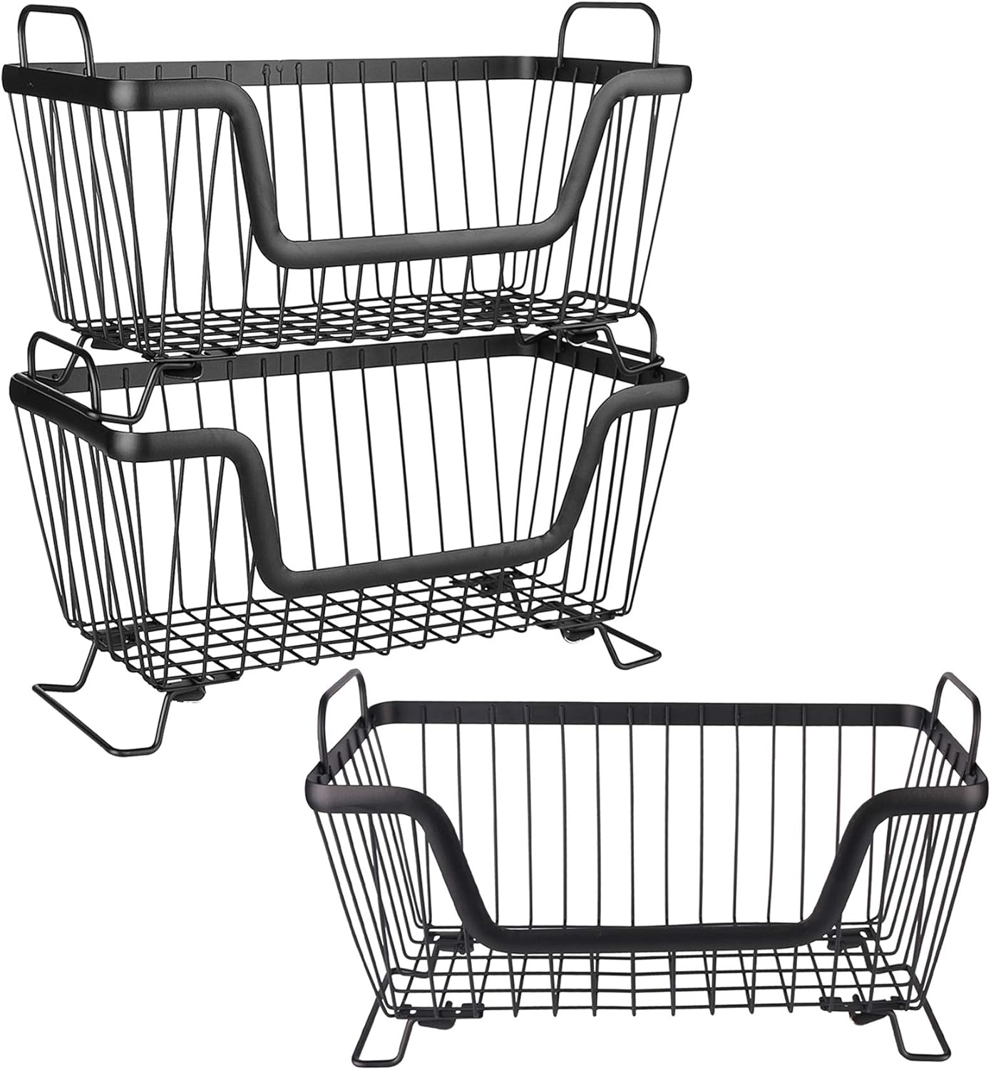 LOTTS Stackable wire basket for pantry, Metal Pantry basket, Storage Organizer Bin with Handles, Fruit basket for Kitchen Cabinets, Pantry, Closets, Bedrooms, Bathrooms (12.6×6.5×7.6")- 2 Pack