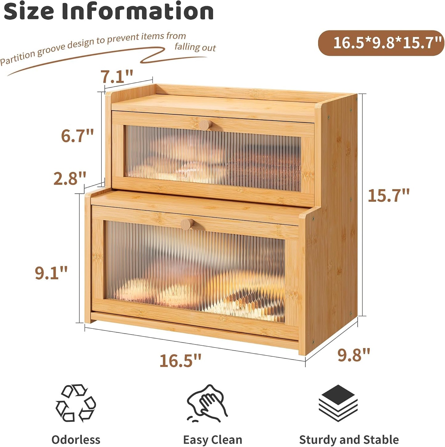 FILWH Bread Box for Kitchen Countertop Double Layer Large Corner Bread Box Capacity Bread Storage Bin Farmhouse Breadbox Container Organizer Cabinet Cupboard Black