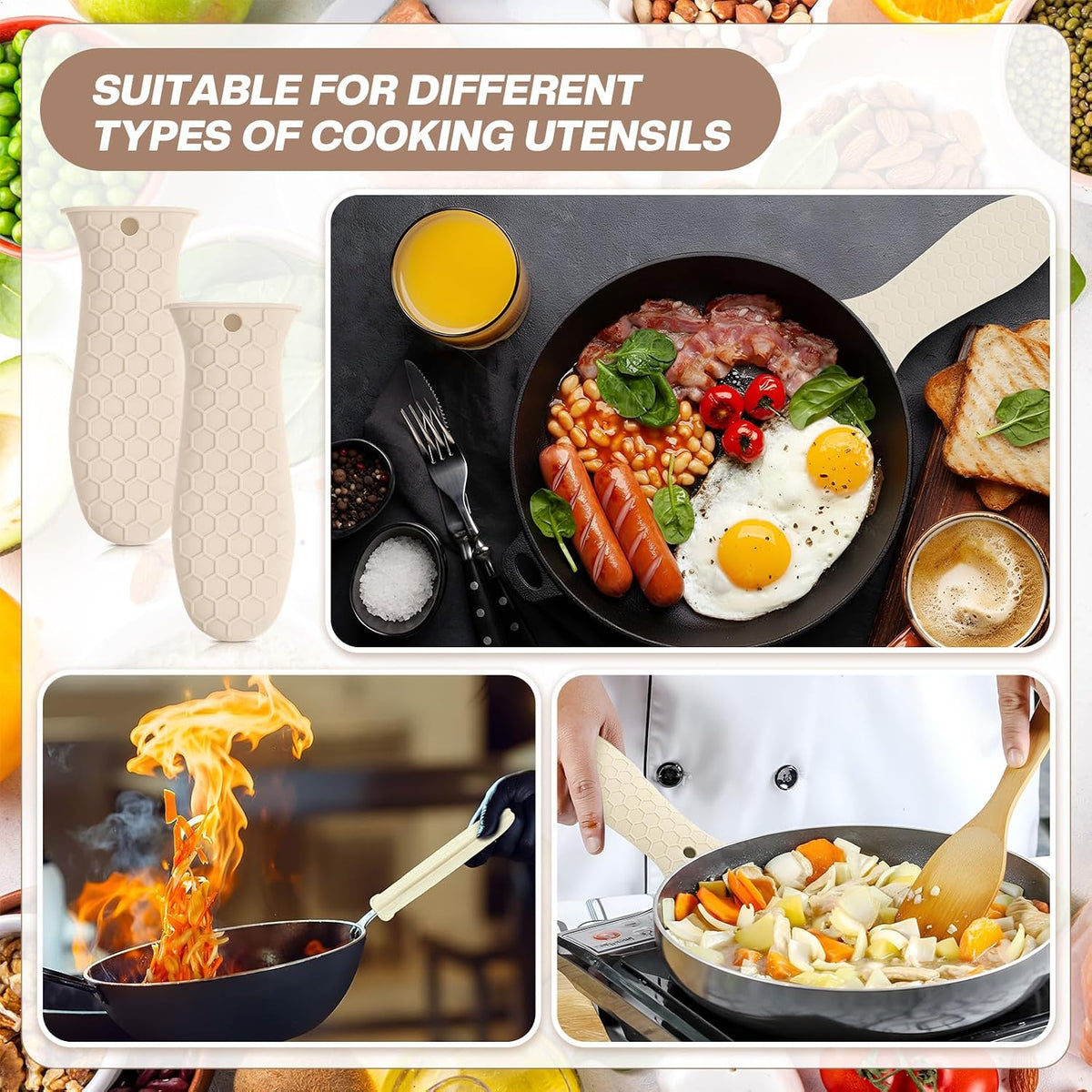 Patelai 2pcs Silicone Pan Handle Sleeve for Cast Iron Skillet, Black
