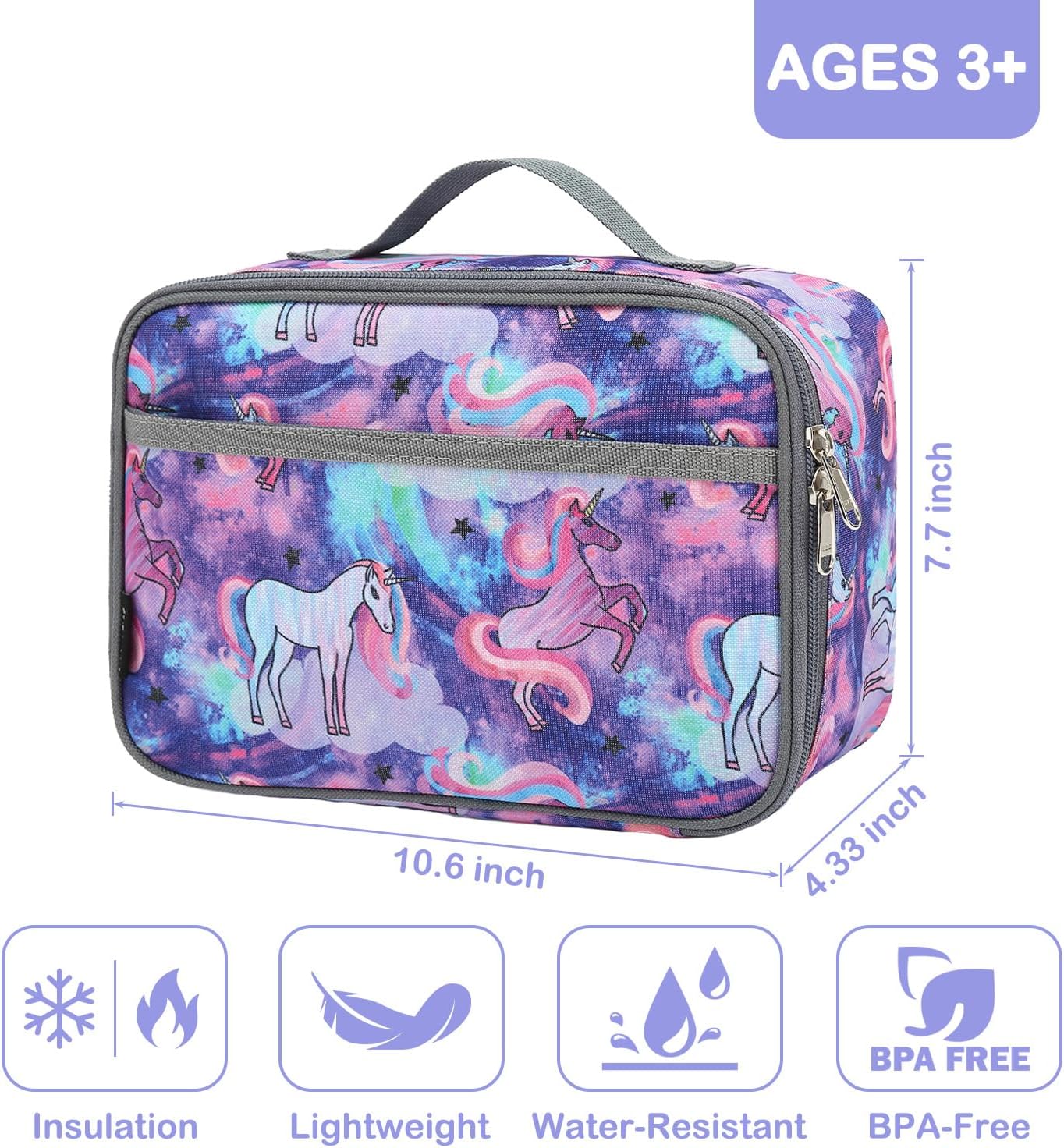 FlowFly Kids Lunch box Insulated Soft Bag Mini Cooler Back to School Thermal Meal Tote Kit for Girls, Boys, Black