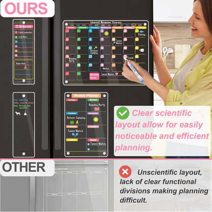 Clear Acrylic Magnetic Calendar for Fridge, 16"x12" Monthly and Weekly Calendar Planner, Dry Erase Board for Fridge, Ideal for Family Organization and Events
