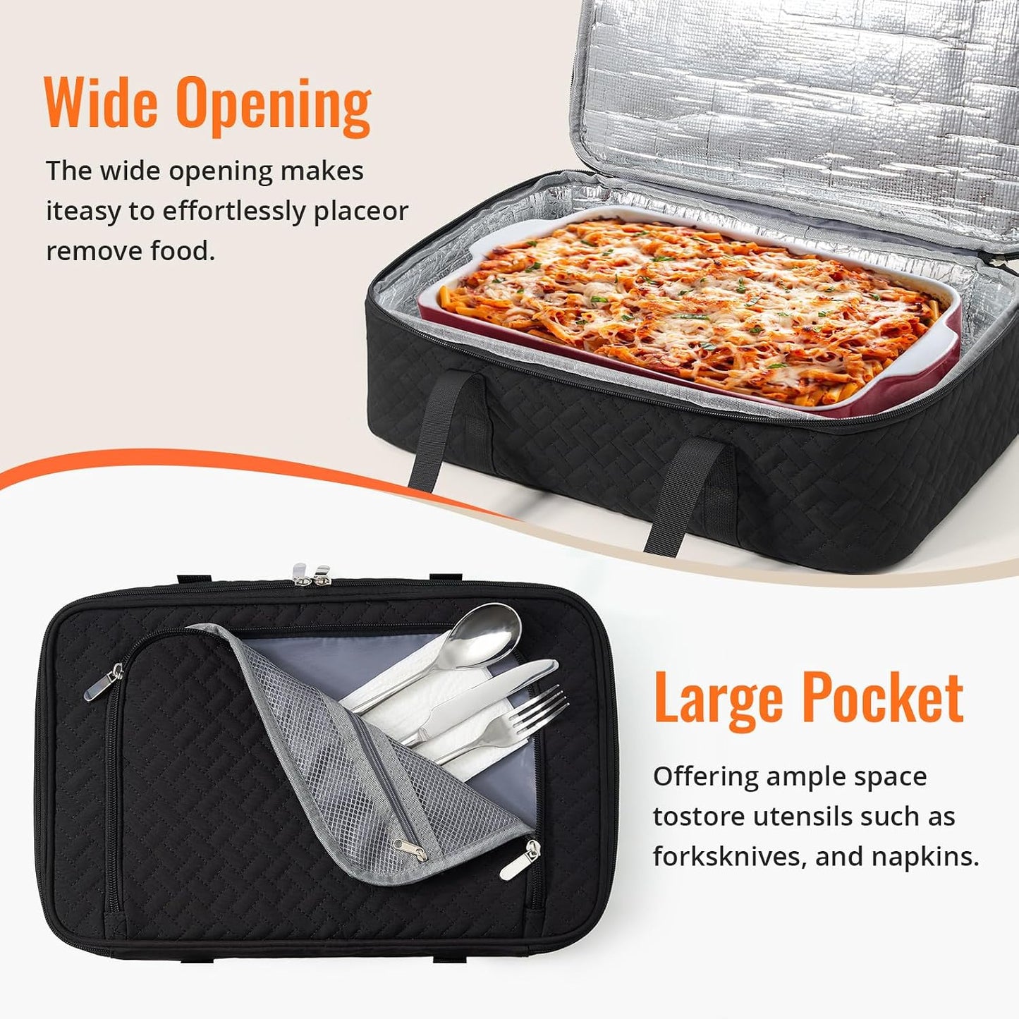 Insulated Casserole Carrier - Portable Casserole Carrier for Hot or Cold Food, Lasagna Holder for Parties,Picnic,Cookouts,Traveling - Fits 9" x 13" Baking Dish (Beige)