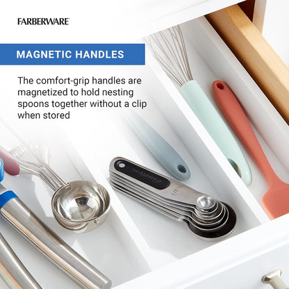 Farberware Professional Set of 5 Stainless Steel Measuring Cups, Precision and Ease in Every Scoop, Features Magnetic Handles for Easy Storage, Dishwasher Safe