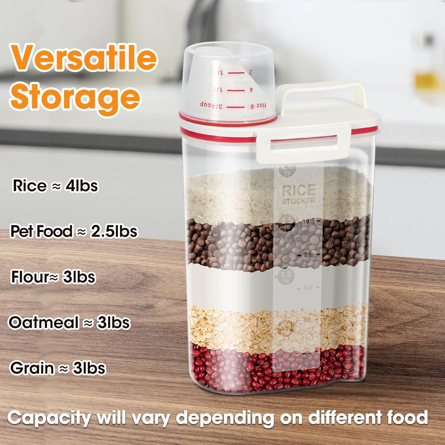 TBMax Rice Storage Container 2 Pack, Plastic Kitchen Pantry Food Storage Container with Cup, Small Pet Dog Cat Food Container Dispenser