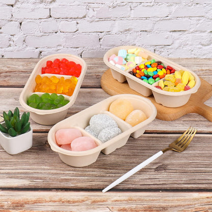 disposable bowls 18 oz 3 compartments with lids Plant Fiber 50 Pack