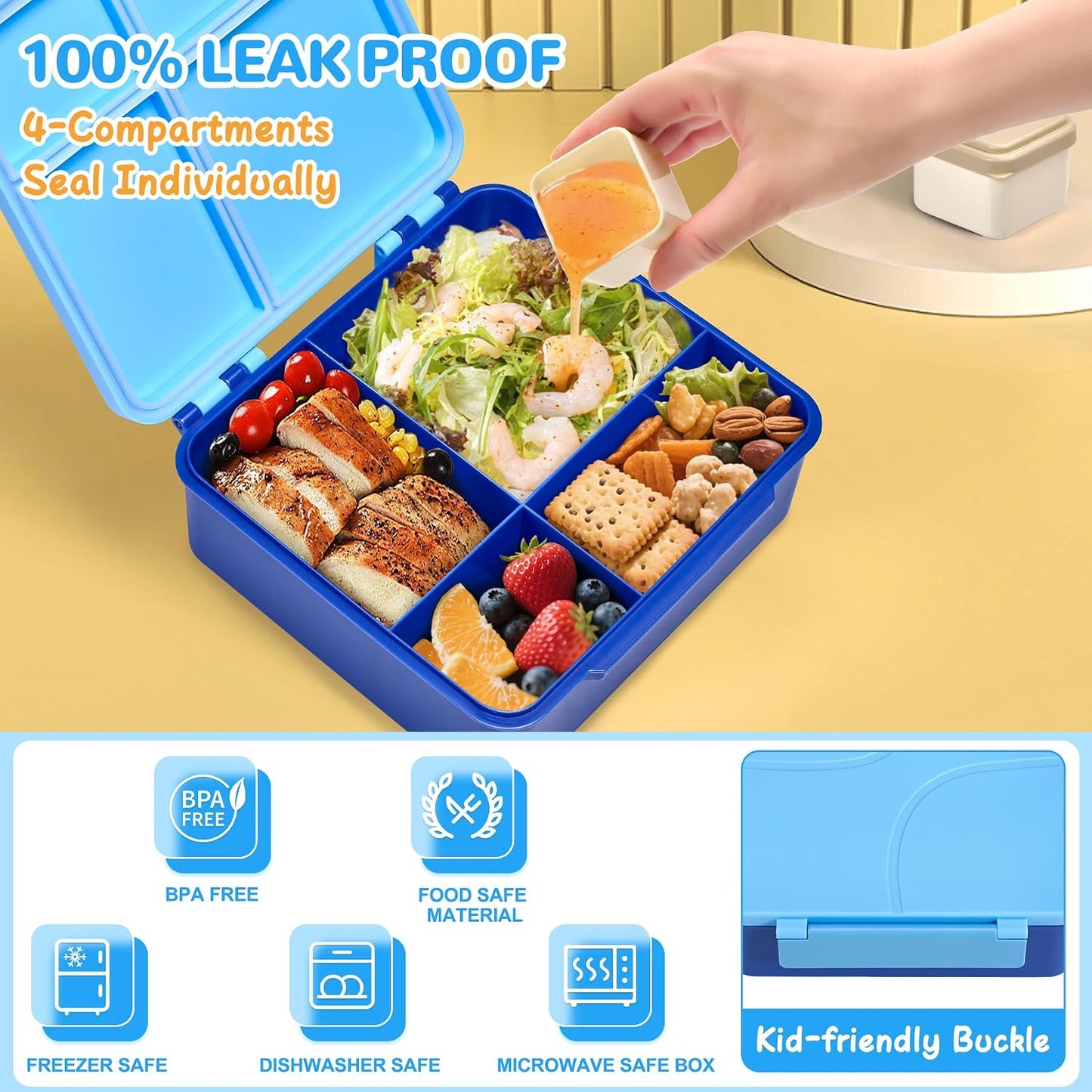 MAXSO Bento Lunch Box Set with 8 oz Soup Thermo, Kids Leakproof 4 Compartments Hot Food Container with Sauce Cup, Ice Pack and Lunch Bag, Child Insulated Food Jar for School - Black