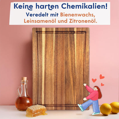 Non-Toxic Acacia Wood Cutting Board, Mineral Oil & Plastic Free, 16x11 in