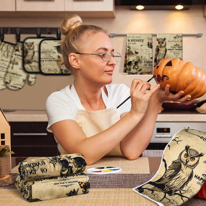 SiliFine 12 Pcs Fall Pumpkin Kitchen Towels Oven Mitts Pot Holders Set