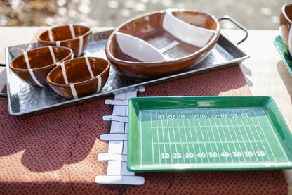 Boston International Serving Tray Football Party Ceramic Condiment Server Platter with Three Bowls, 10 x 6-Inches, Football Fever