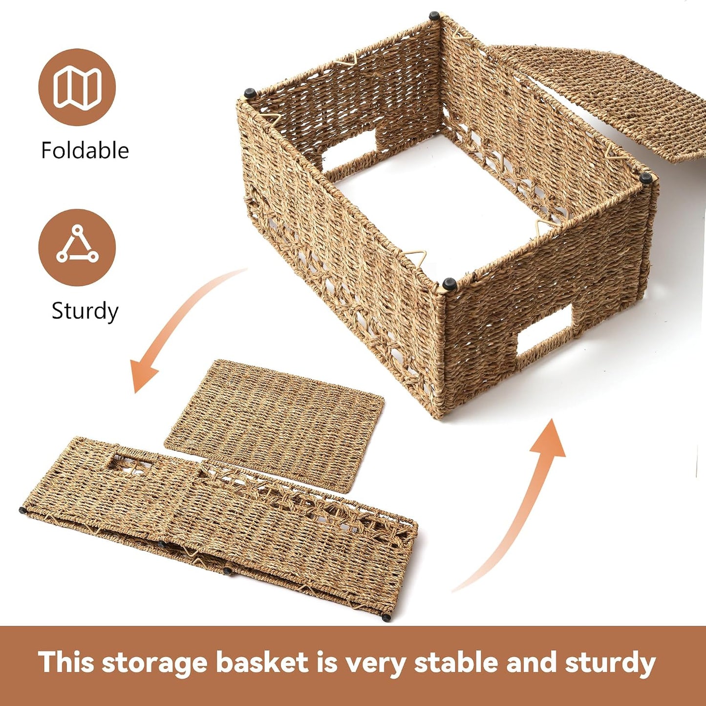 Wicker Storage Basket, Baskets for Organizing, Storage Basket with Built-in Handles, Water Hyacinth Shelves，Wicker Storage Baskets for Shelves, Water Hyacinth Storage Baskets (nature, 4-Pack)