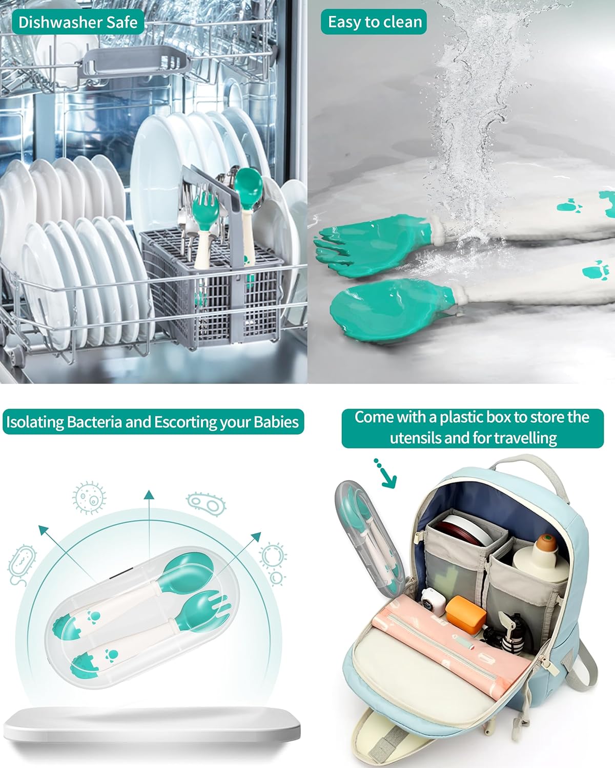 Deejoy Toddler Utensils - Stainless Steel Spoons and Forks, Kids Silverware Self Feeding Flatware Set with Travel Safe Case (Green)