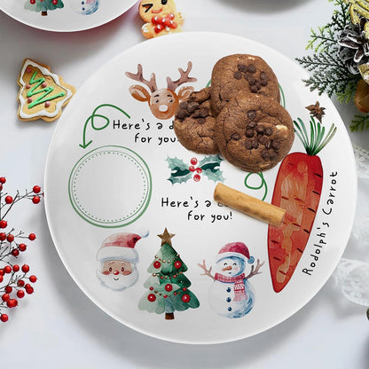 10" Santa Cookie Melamine Plate – Round Christmas Tray for Snacks, Milk, and Carrots, Cute Santa Treat Platter for Xmas Eve, Decorative Serving Board for Holiday Parties (2 Pieces)