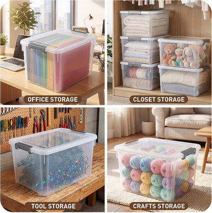 Citylife 32 QT Plastic Storage Bins with Latching Lids Stackable Storage Containers for Organizing Large Clear Storage Box for Garage, Closet, Kitchen, 4 Packs
