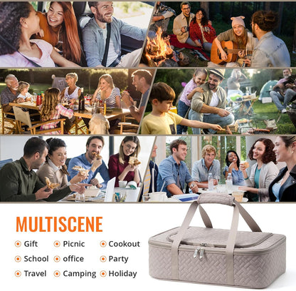 Insulated Casserole Carrier - Portable Casserole Carrier for Hot or Cold Food, Lasagna Holder for Parties,Picnic,Cookouts,Traveling - Fits 9" x 13" Baking Dish (Beige)