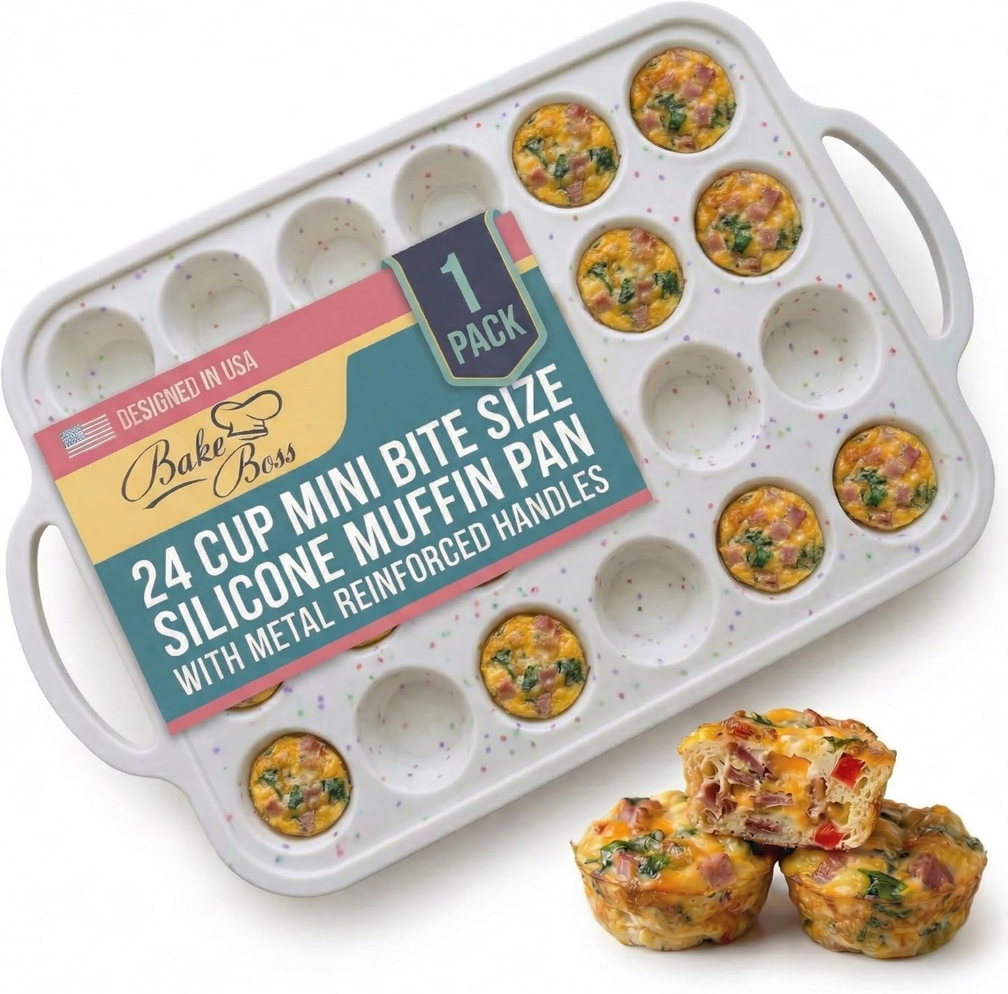 2-Pack Silicone Muffin Pan Set – Regular 12 Cup & Mini 24-Cup Silicone Muffin Pans for Baking – Nonstick Silicone Cupcake Pan with Metal-Reinforced Handles – BPA-Free, Dishwasher-Safe, Cream