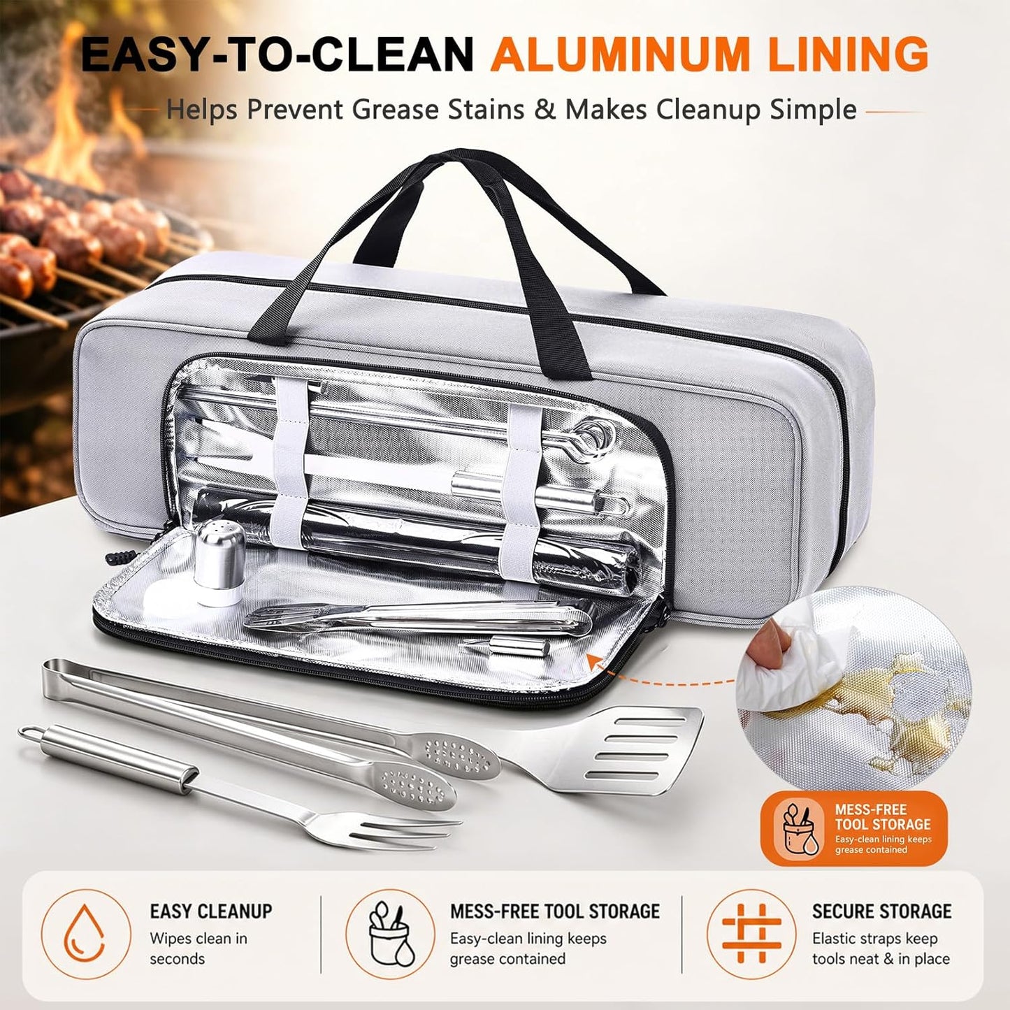 22" Grill Tool Bag, Heavy Duty BBQ Accessories Organizer with Wide-Open Design, Large Griddle Utensil Storage Bag for Blackstone, Camping, Tailgating, BBQ Gifts for Men（Bag Only）