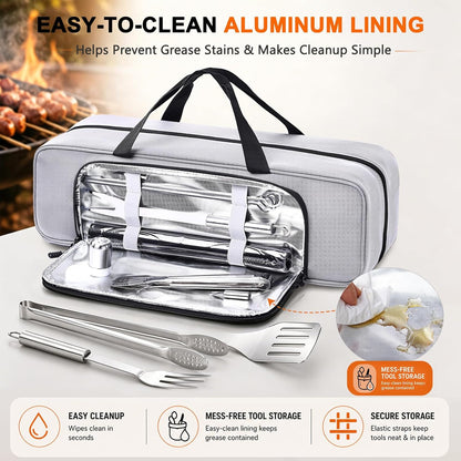22" Grill Tool Bag, Heavy Duty BBQ Accessories Organizer with Wide-Open Design, Large Griddle Utensil Storage Bag for Blackstone, Camping, Tailgating, BBQ Gifts for Men（Bag Only）