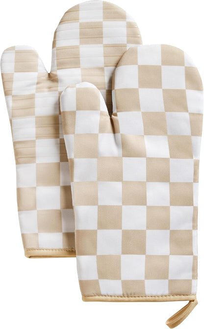 Ohocut Navy Blue Checkered Oven Mitts Heat Resistant, Vintage Retro Checkerboard Cute Oven Mitts, Non-Slip Silicone Kitchen Oven Gloves, 2-Pack Set, 7''x13''