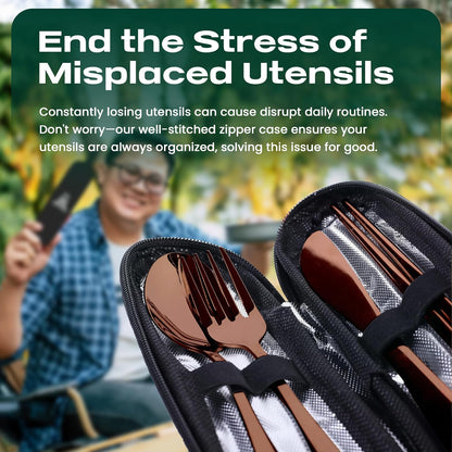 Taplord Portable Travel Silverware Set With Case, Includes 10 Pcs of Travel Utensils With Case, Stainless Steel Flatware Set For Camping, Lightweight (Multi-Color)