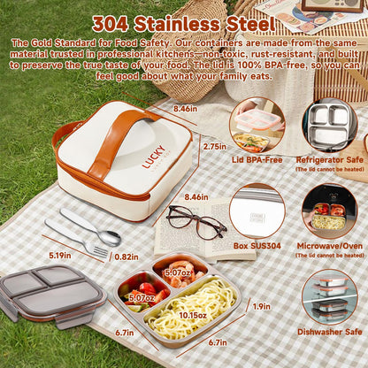 stainless steel lunch box for kids with lids & Spoon Fork & Insulated Bag, Leak-Proof 3 Compartment Food Containers, Food-Grade 304 Stainless Steel, Ideal for Home, Travel (Transparent black)