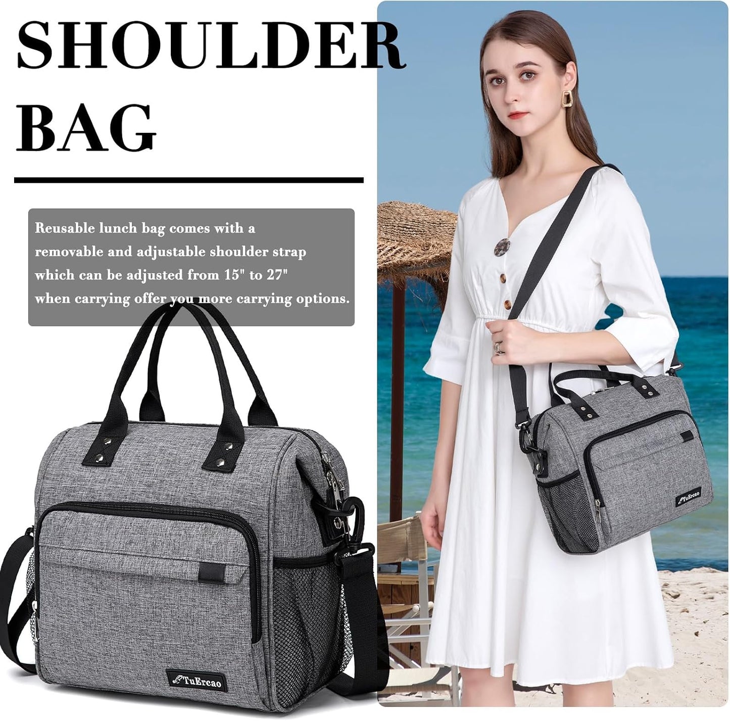 TuErCao Small Lunch Bag Lightweight Insulated Lunch Box for Women Work Portable Soft Cooler for Picnic Travel Road Trips, Loncheras para Mujer, Black