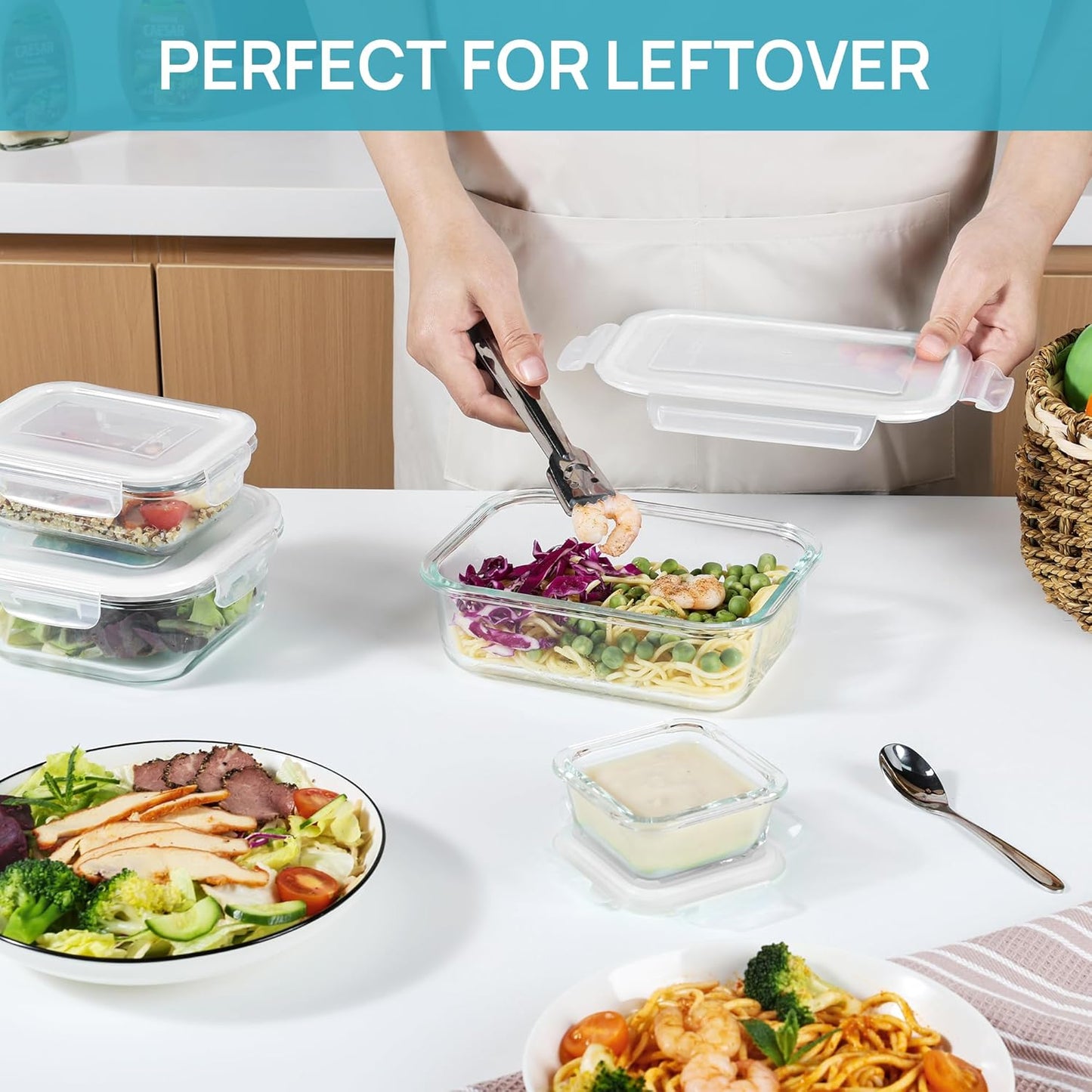 Vtopmart 8 Pack Glass Food Storage Containers with Airtight Lids, Glass Meal Prep Containers, Lunch Office Meal for Microwave, Oven, Freezer and Dishwasher, BPA Free