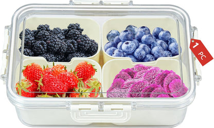 Snackle Box Charcuterie Container Divided Serving Tray with Lid and Handle Portable Snack Platters for Fruit Nuts Candy Entertaining Party Picnic(4 Compartments)