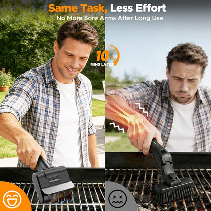 Electric Grill Brush with Dual Safety Lock - Ideal Gift for Men Dad Husband, Professional BBQ Cleaner with Submersible 304 SS Head, Splash-Proof Scrubber for Outdoor Grill (Blue Button)