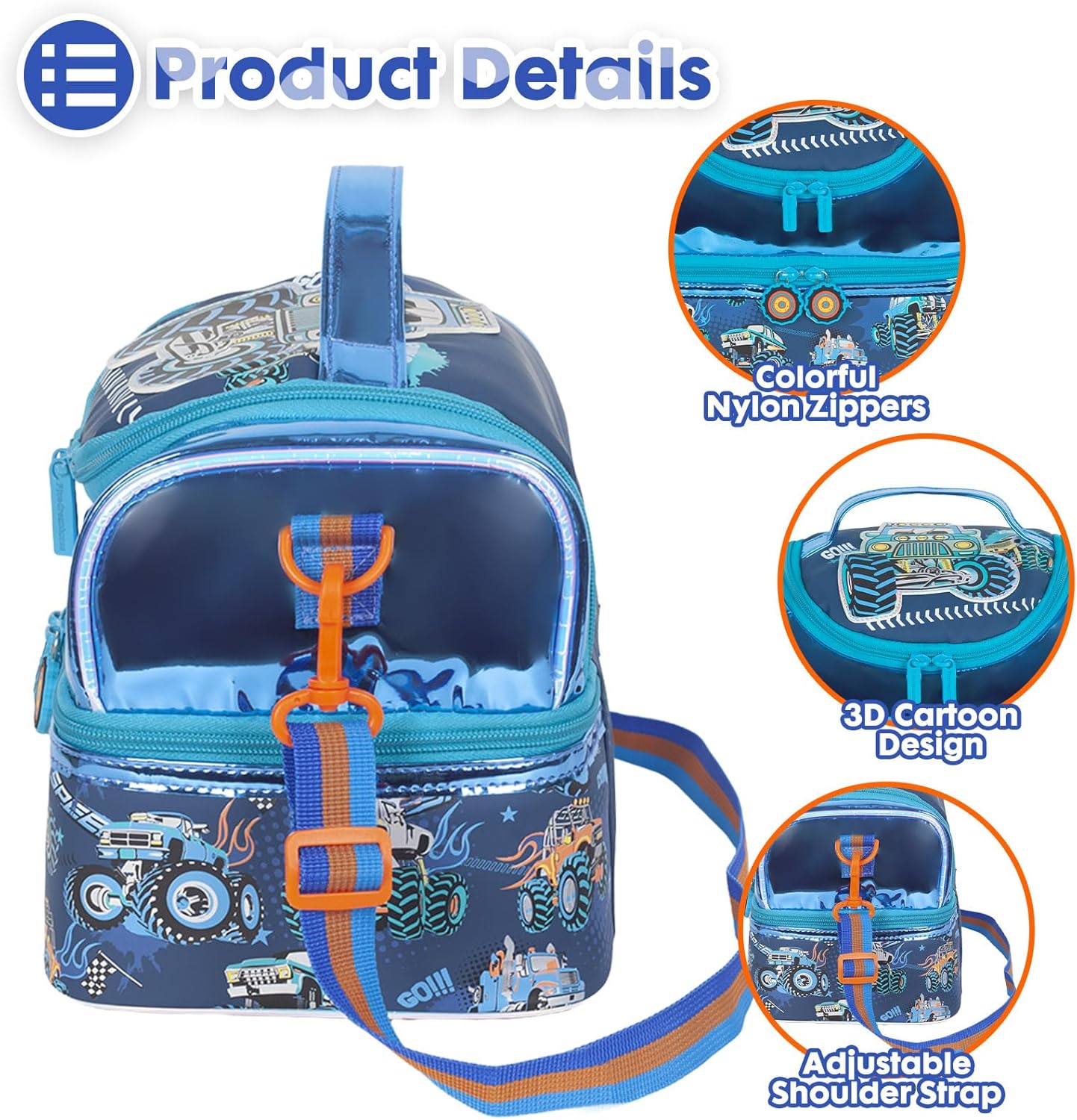 Kids Double Decker Cooler Insulated Lunch Bag, Back to School Large Meal Tote for Boys, Girls, Men, Women, with Adjustable Strap, Soccer