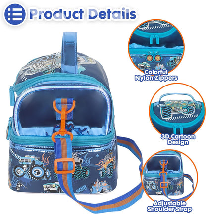 Kids Double Decker Cooler Insulated Lunch Bag, Back to School Large Meal Tote for Boys, Girls, Men, Women, with Adjustable Strap, Soccer