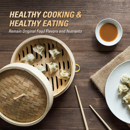 MacaRio 10 Inch Bamboo Steamer Basket Set Dumpling Steamer for Cooking