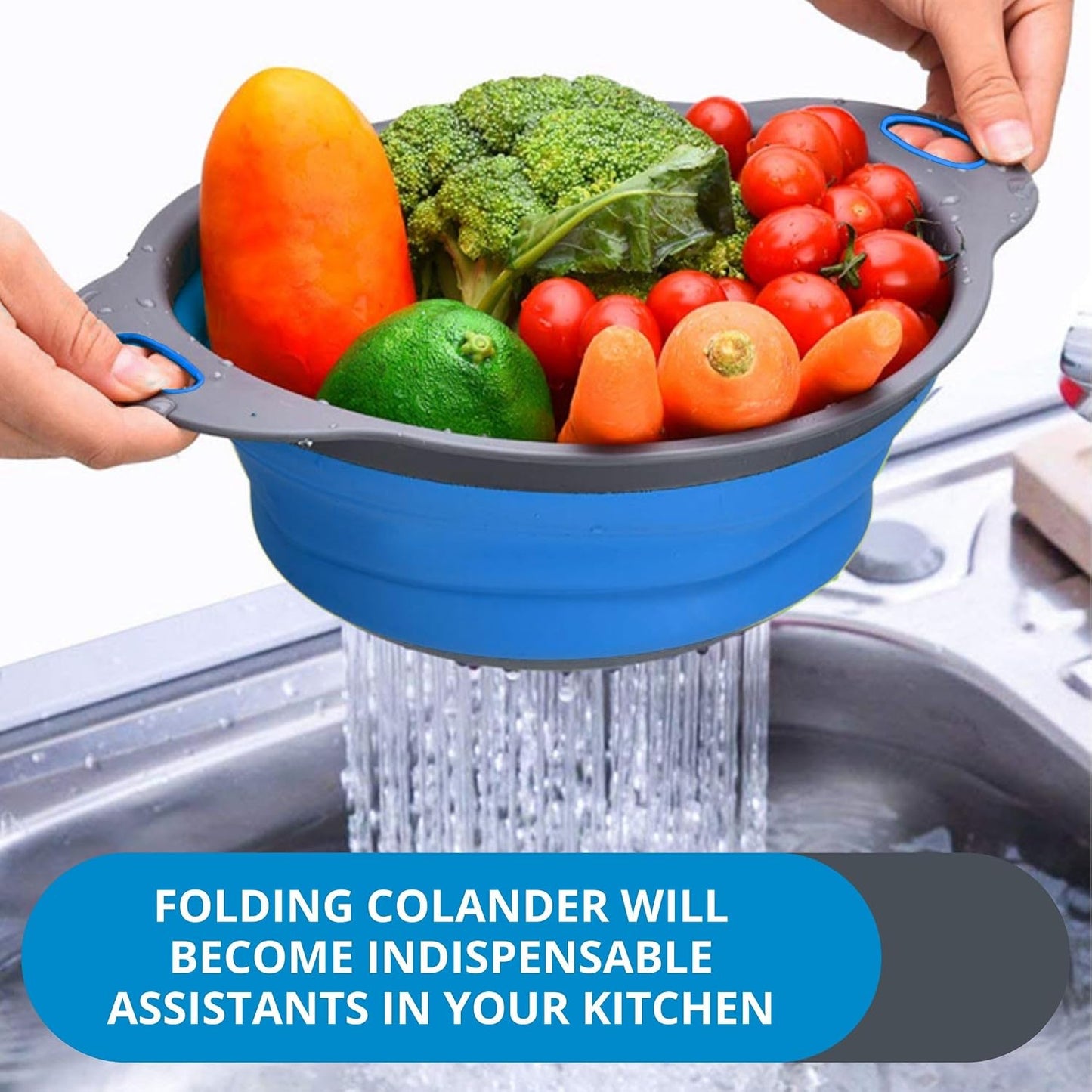 3PCS Green Foldable Kitchen Strainer Set – Silicone Colander Collapsible Strainers and Colanders Green Collander for Kitchen Collapsible Compact Drain Tools for Cooking Prep