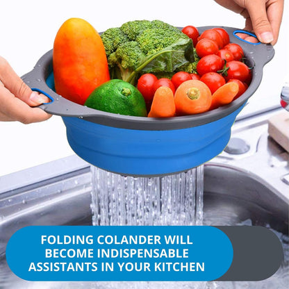 3PCS Green Foldable Kitchen Strainer Set – Silicone Colander Collapsible Strainers and Colanders Green Collander for Kitchen Collapsible Compact Drain Tools for Cooking Prep