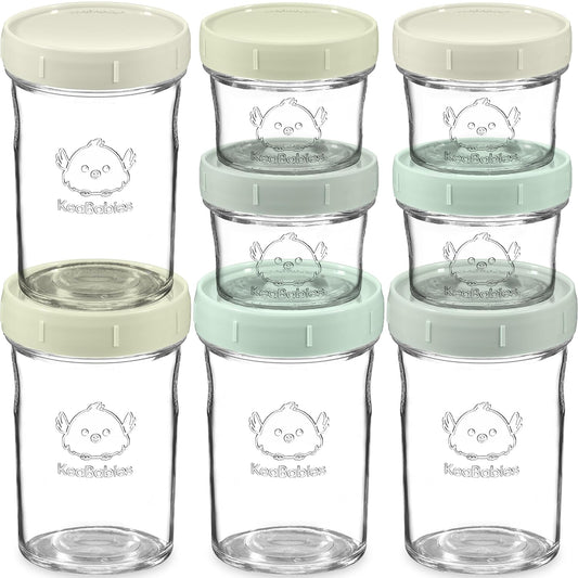 KeaBabies 12pk 4oz Glass Baby Food Containers with Lids - Leak-Proof, Microwavable Small Glass Jars, Baby Purees & Toddler Snack Storage Containers, BPA-Free, Dishwasher & Freezer Safe (Musk Dusk)