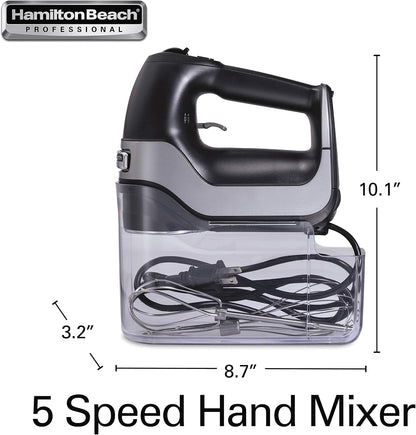 Hamilton Beach Professional 5-Speed Electric Hand Mixer with Snap-On Storage Case, QuickBurst, Stainless Steel Twisted Wire Beaters and Whisk, Mint (62658)