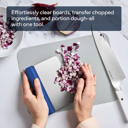 Misen Stainless Steel Bench Scraper - Versatile Food Scraper with Blue Handle - Ideal for Kitchen, Pastry & Dough - Durable Cutting Board Scraper Tool for Effortless Transfer into Pots & Pans - Blue
