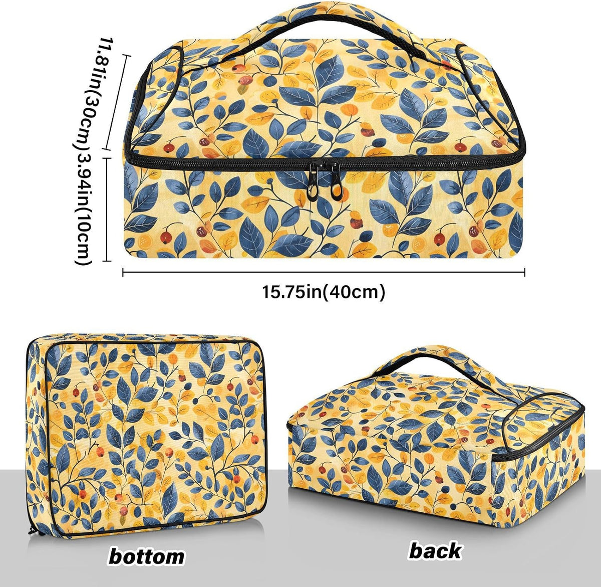 Casserole Carrier Insulated Yellow Lemon Blue Bows Dish 9x13 with Lid Party Travel Warmer Bag for Hot or Cold Food Lasagna Pizza Holder Tote - Colors B