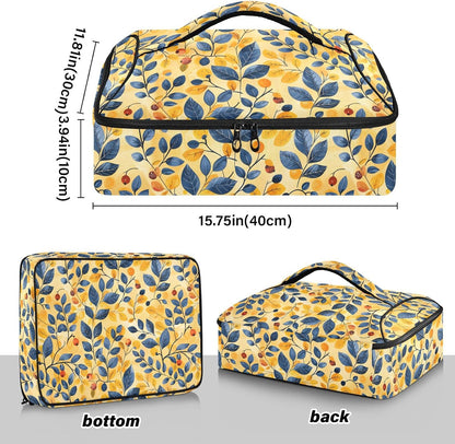 Casserole Carrier Insulated Yellow Lemon Blue Bows Dish 9x13 with Lid Party Travel Warmer Bag for Hot or Cold Food Lasagna Pizza Holder Tote - Colors B