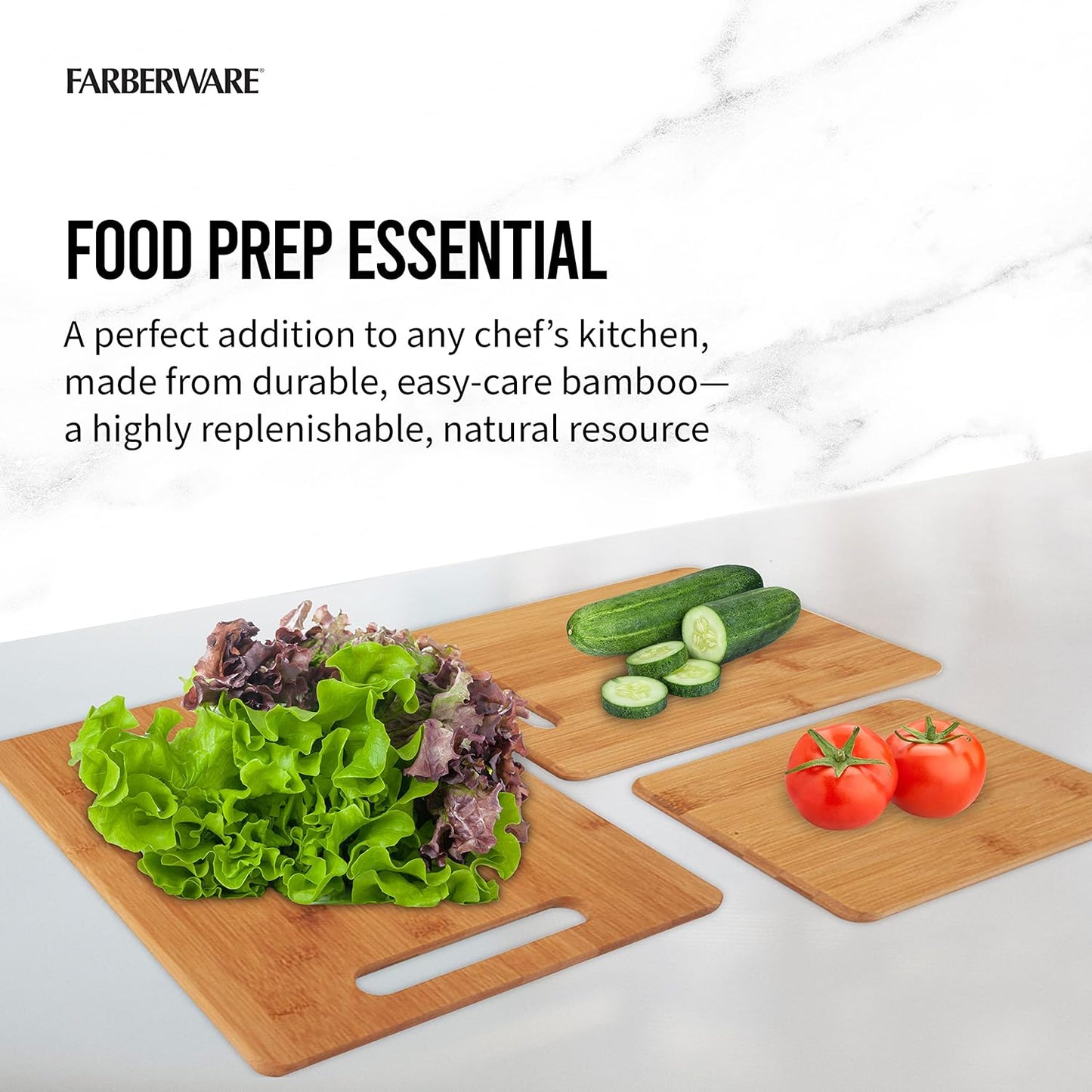 Farberware 4-Piece Bamboo Cutting Board Set - Reversible Boards for Chopping, Slicing, Charcuterie and Meal Prep - Kitchen Essential, Housewarming or Back-to-School Gift