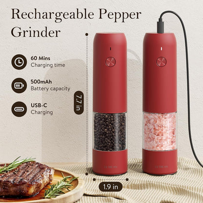 Ultrean Electric Salt and Pepper Grinder Set, Rechargeable,Matte Black
