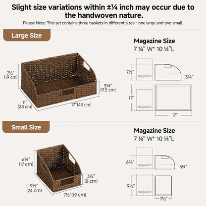 StorageWorks Water Hyacinth Pantry Storage Baskets, Wicker Baskets with Built-in Handles, Handwoven Shelf Baskets for Organizing, Pantry Organizers and Storage, 3 Pack