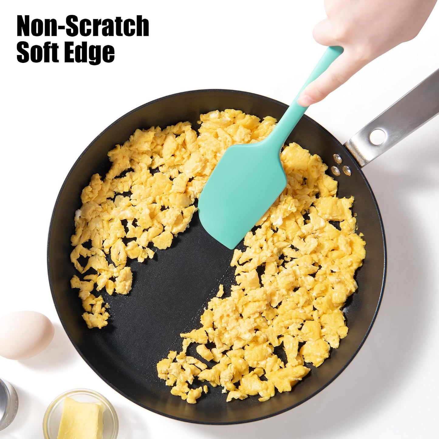 2-Piece Silicone Scraper & Spoon Spatulas: Doosu 600°F Heat Resistant Food Grade BPA Free Rubber Baking Flat Spatula Kitchen Cooking Spoonula for Mixing Scraping Folding Stirring Serving (Aqua Sky)