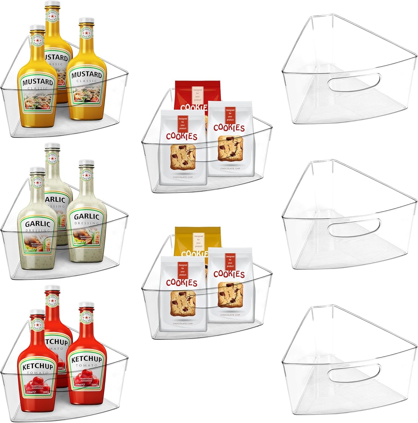 URALFA Lazy Susan Organizer, 1/8 Wedge Corner Cabinet Bins, Set of 4 | 10"x9.5"x4" Clear Plastic Bins with Handle, BPA-Free Food Safe, Fits 26"/28"/32" Lazy Susan, 4" Deep Storage