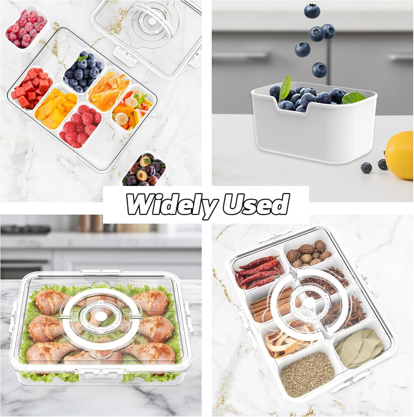 Divided Serving Tray with Lid and Handle,Time Recording 8 Compartments Snackle Box Container - Charcuterie Board for Portable Snack Platters - Clear Organizer for Fruits Snacks,Perfect for Travel