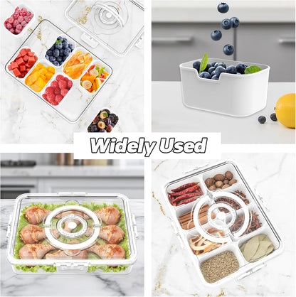 Divided Serving Tray with Lid and Handle,Time Recording 8 Compartments Snackle Box Container - Charcuterie Board for Portable Snack Platters - Clear Organizer for Fruits Snacks,Perfect for Travel
