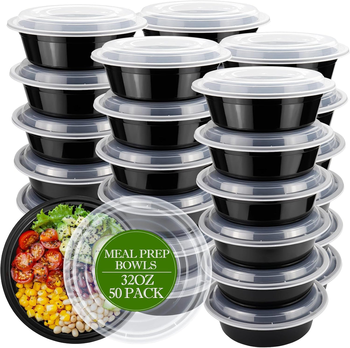 RANLITTLE Meal Prep Containers 50 Pack 38oz Reusable, Leakproof Food Storage Containers with Lids, BPA-Free Plastic To Go Take Out Bento Box Stackable Microwave & Freezer Safe