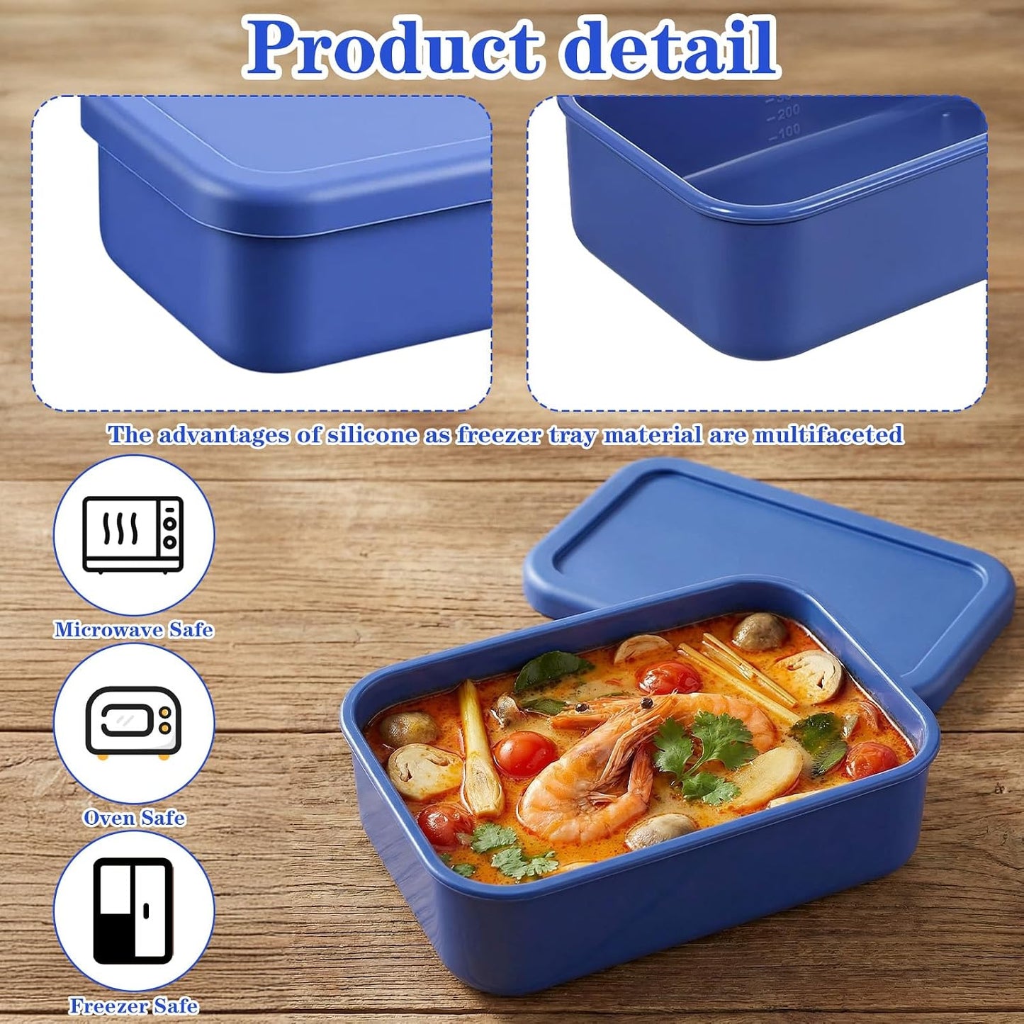 Keneaoeo 6 Pcs 2 Cup Silicone Freezer Molds Freezer Tray with Lid Reusable Food Storage Containers for Soups Sauces Stews Meal Prep, Bpa Free, Microwave & Dishwasher Safe
