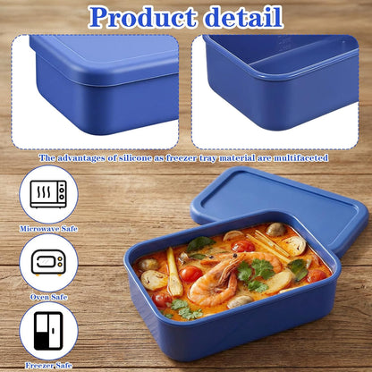 Keneaoeo 6 Pcs 2 Cup Silicone Freezer Molds Freezer Tray with Lid Reusable Food Storage Containers for Soups Sauces Stews Meal Prep, Bpa Free, Microwave & Dishwasher Safe