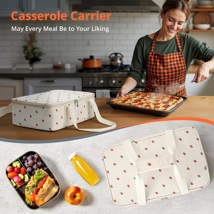 Insulated Casserole Carrier for Hot or Cold Food,Pie Carrier Bag Lunch Tote for Potluck Parties/Picnic/Cookouts, Fits 9"x13" Baking Dish,Grey